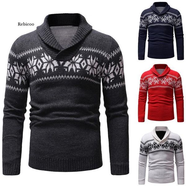 

men's sweaters mens two buttons neck-line pullover christmas sweater autumn winter turndown collar casual printed knitted, White;black