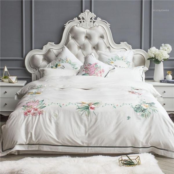 

bedding sets 42 4/7pcs egypt cotton white india style set /king size embroidery flowers bed duvet cover linen pillow1