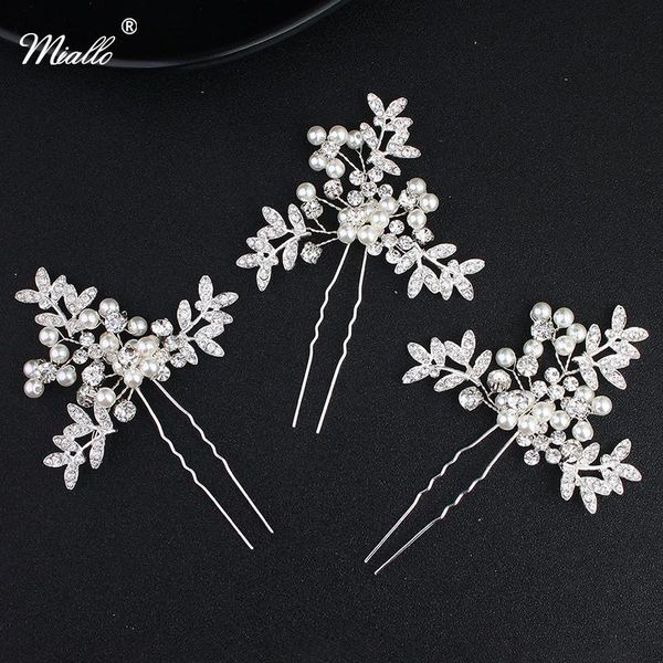

miallo 3pcs/lot women pearls ivory white hairpins fashion hair sticks fields and gardens style wedding hair jewelry accessories, Golden;silver