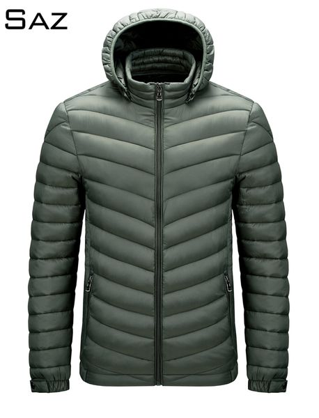 

saz new warm fashion for men feather jacket pure color mens hooded down coat thin light jackets, Black