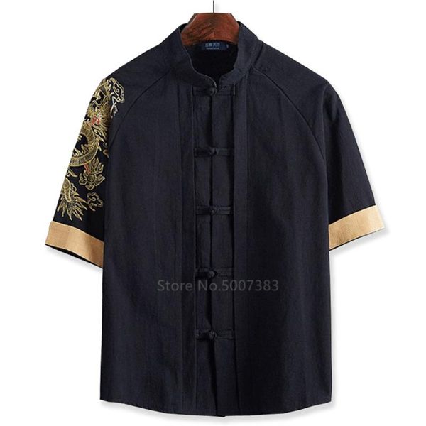 

8xl tang scite 2020 короткая рукава топы традиционный китайский ретро мужской дракон вышивка плюс рубашки размер для мужской одежда, Red
