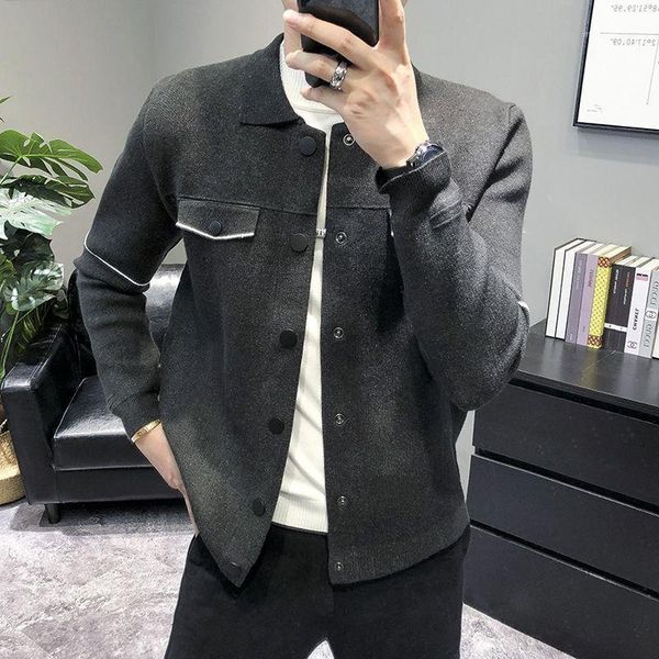 

autumn men's korean version fashion short slim section knitted jacket 2020 new style casual handsome sweater cardigan jacket1, White;black