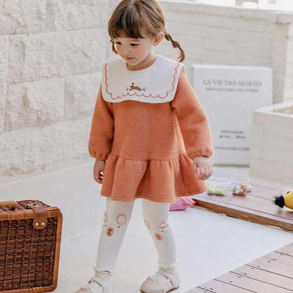 

drs autumn girl's winter korean 2020 square collar embroidery high grade veet princs trumpet children's skirt mytp, Red;yellow