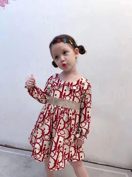

2020 new children summer girl printed vintage floral dresses kids princess flower dress children retail clothes, Red;yellow