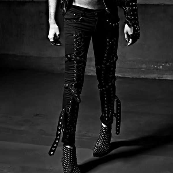 

2021 New Hip Occasional Men Fall Spring From Punk Riveite Pencil Pants Hop Is Out of Mainstream. MUQP, Black