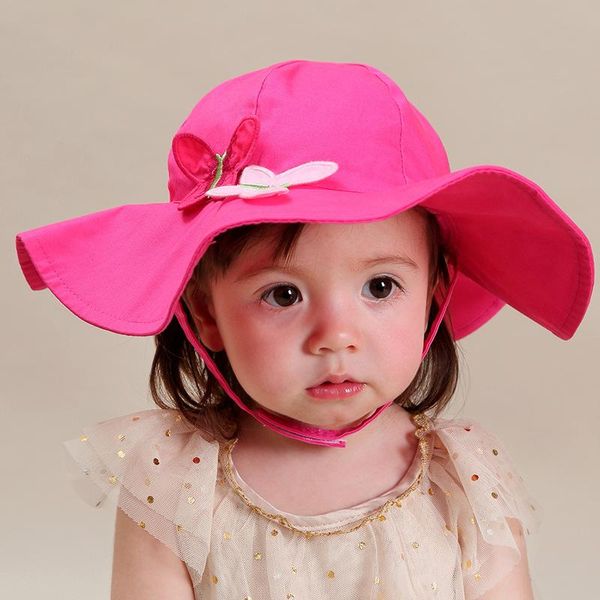 

caps & hats girls embroidery butterfly childrens fisherman hat baby suncaps princess big eaves rose red sweet windproof holiday cap, Yellow