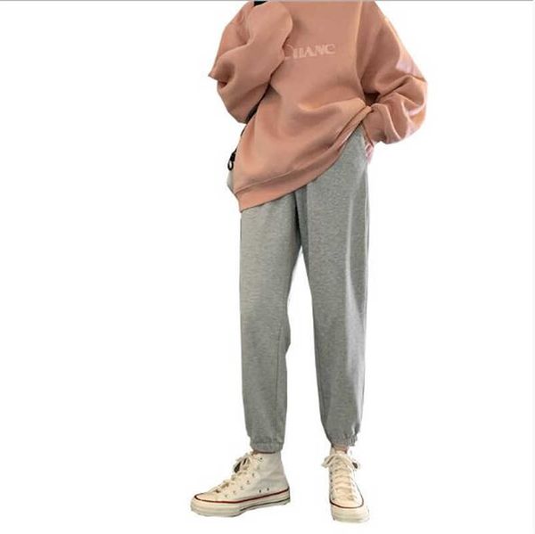 

plus velvet padded sports pants women's autumn and winter new style loose and thin elastic waist plus size, Black;white