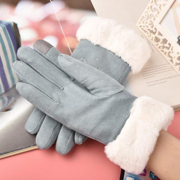 

women warming hand suede snowflake gloves touches screen thickened fleece lined warm gloves ys-buy1