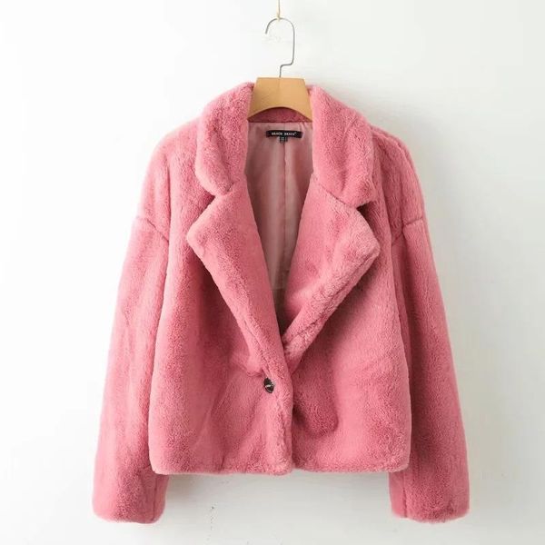 

women's fur & faux 2021 autumn winter warm coat women pink fashion short thin coat1, Black