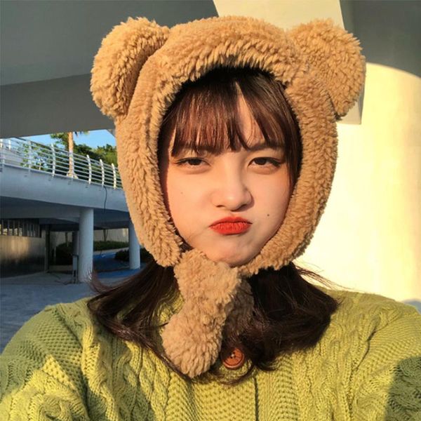 

beanie/skull caps fashion solid beanies women winter cute bear ears warm hat windproof cap student add wool female present, Blue;gray