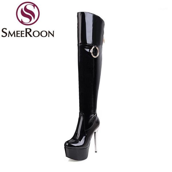 

smeeroon over the knee boots style crystal round toe platform boots rhinestone waterproof women's shoes winter 20201, Black
