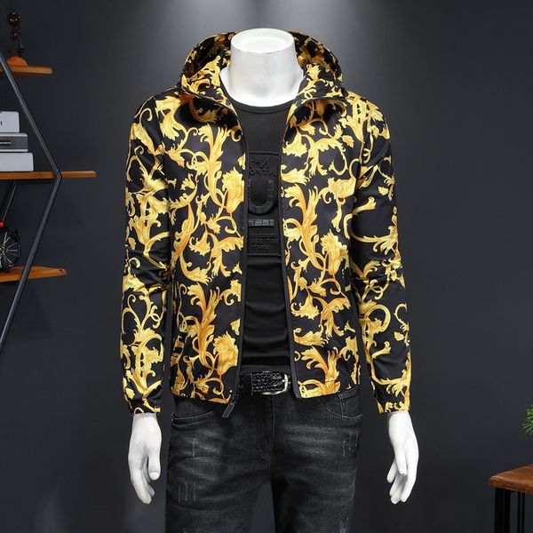 

coat print hooded men fashion leisure men's jacket man, Black;brown