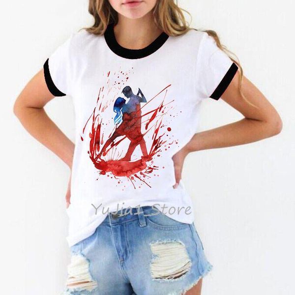 

couple dancing ballerina design funny t shirts watercolor print tee shirt femme streetwear women tshirt camiseta mujer top, White