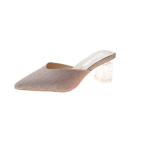 

baotou half drag women's summer wear 2021 new korean thick heel pointed sequin fashion crystal heel shoes, Black