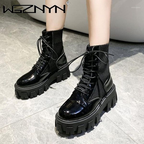 

2020 new patent leather black high platform boots women fashion boots women 2020 non-slip wear-resistant sole ankle1