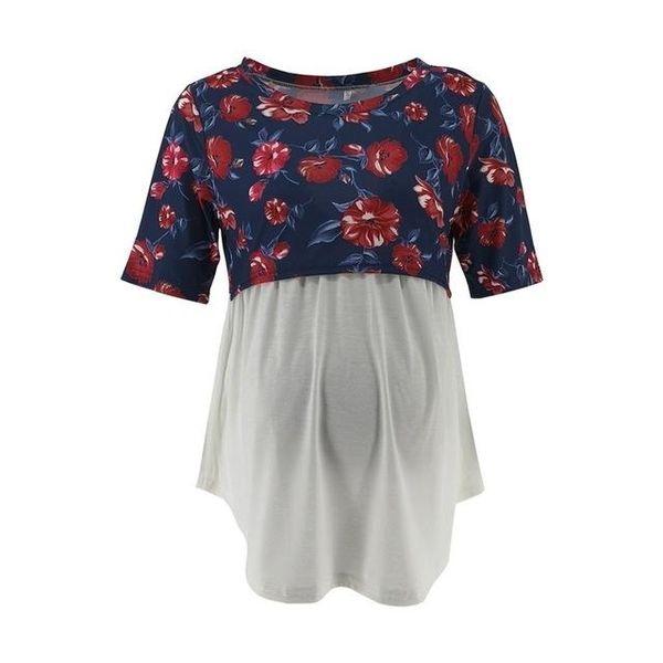 

short sleeve splicing floral print t-shirt pregnant nursing clothes sizexl, Black;white