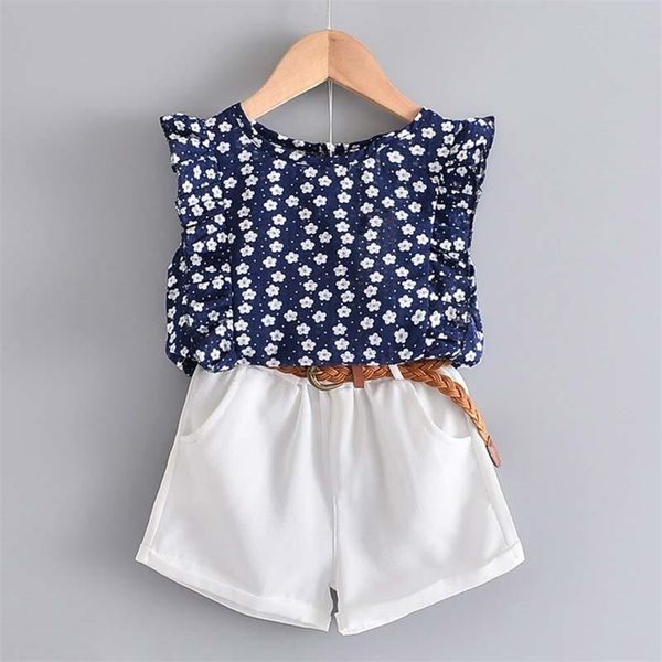 

bear leader 2020 new summer casual children sets flowers blue t-shirt+ pants girls clothing sets kids summer suit for 3-7 years lj200819, White