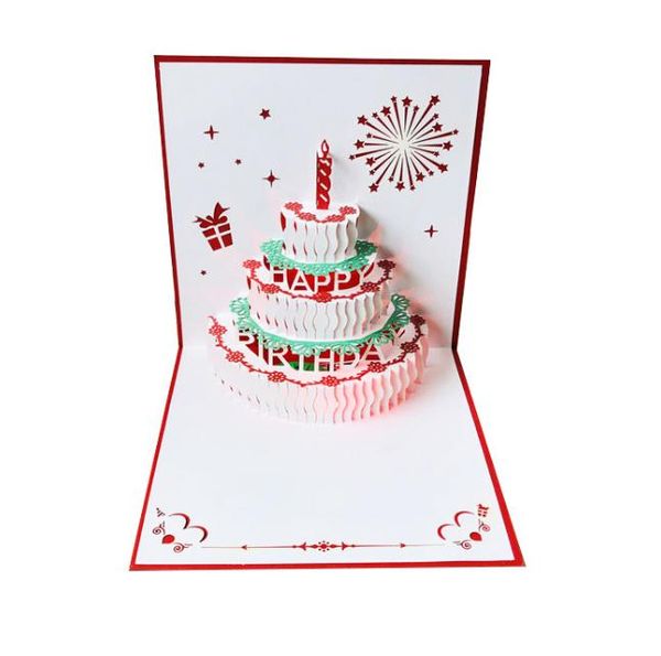 2022 Novos cartões Favores de festa de aniversário Decorações de festa de aniversários Crianças 90 graus 3d bolo de aniversário pop up cartões saudação