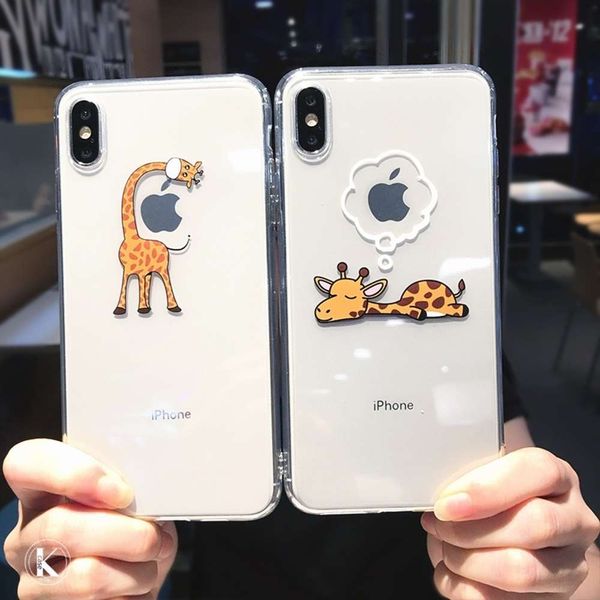 

transparent mobile phone cover and cartoon animal giraffe are vip 11 pro max x xs xr 12 mini 7 8 plus 6 pairs of transparent soft cover4fre