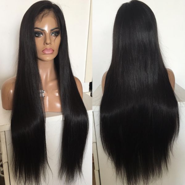 

selling 8a quality natural hairline wig 130 density silky straight lace wig brazilian hair lace front wig with baby hair ing, Black;brown