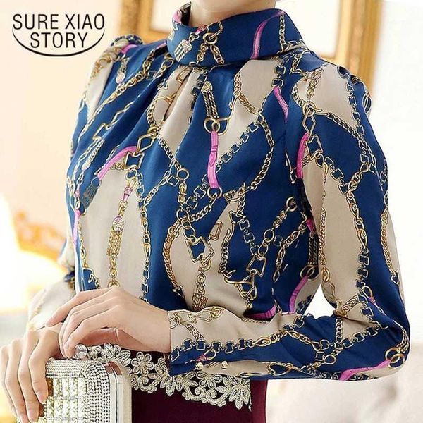 

fashion woman blouses 2020 print chiffon blolouse shirt blusas femininas office women blouses long sleeve women shirt 1817 501, White