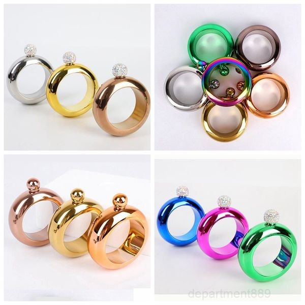 

a-bangle bracelet flask stainless steel alcohol whiskey rhinestones lid pocket wine bottle fashion water bottles drinkware dhb988