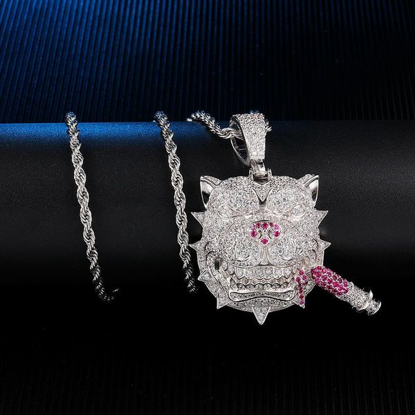 

pendant necklaces us7 fierce dog face bully necklace with tennis chain gold silver color iced out cubic zircon hip hop jewelry