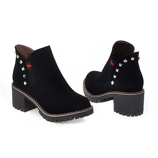 

2021 the new casual style round-ankle rivets fringe black yellow stretch of high-heeled motorcycle boots women's shoes hoxz