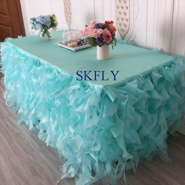 

table cloth cl010h wedding elegant 6ft rectangle 30'' wide, 72'' long, drop, turquoise green organza curly willow with t