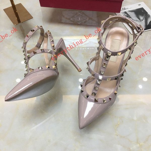 

designer toe strap studded high heel matte leather rivet sandals ladies lace dress studded shoes valentine high heels, Black