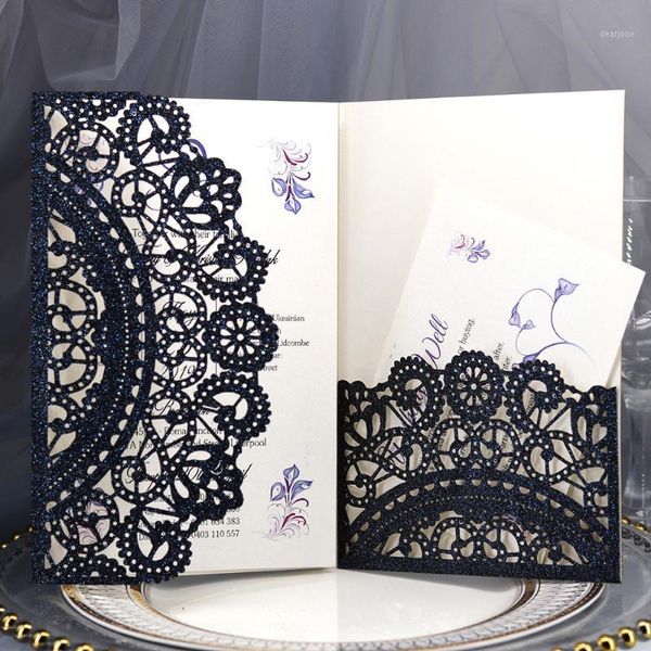 

10pcs powdered glitter laser cut wedding invitations cards set greeting business invitations cards party decoration1