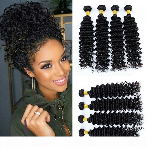 

brazilian deep wave human hair 4pcs brazilian virgin hair deep curly bundles unprocessed human hair extensions natural color can be dye, Black