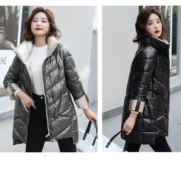 

women's down & parkas 2021 bright jacket clothing korean loose medium length thickened warm coat fashion parka winter, Black