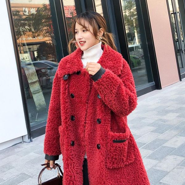 

2020 women winter faux lamb fur warm long sleeve female thick teddy bear coat casual loose long jackets for women abrigo mujer, Black