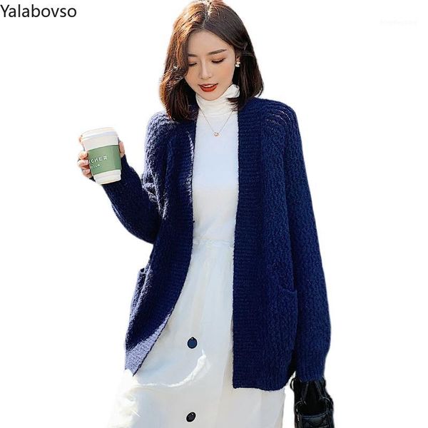 

lazy wind sweater women cardigan sweater 2019 autumn and winter new loose korean version of long women's knitted jacket z31, White