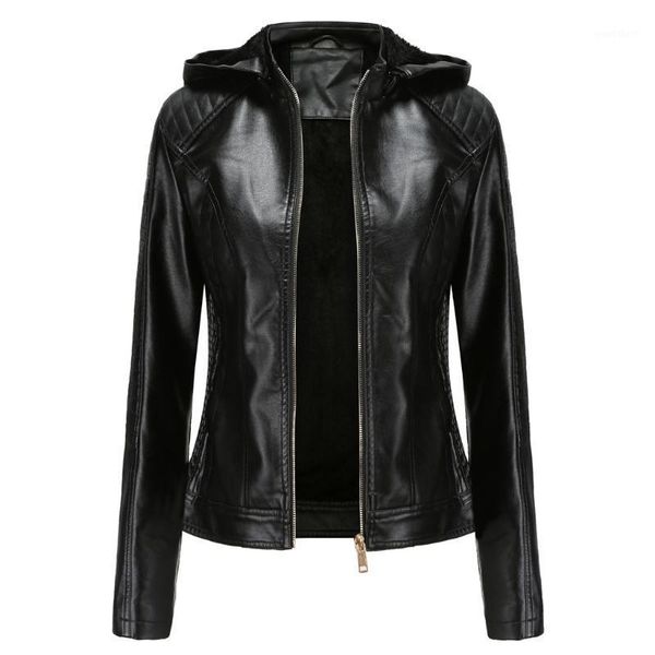 

jacket women leather zipper hoodie motorcycle jacket winter femme fashion black streetwear plus size coat #yj21, Black;brown