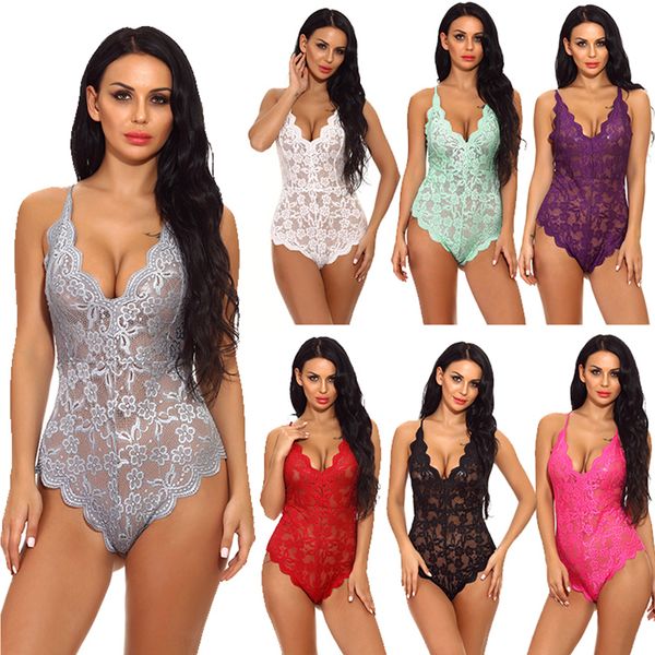 

lingerie set erotic porno for woman bodysuit jumpsuit plus size lace babydoll see through pajamas suit sling underwear
