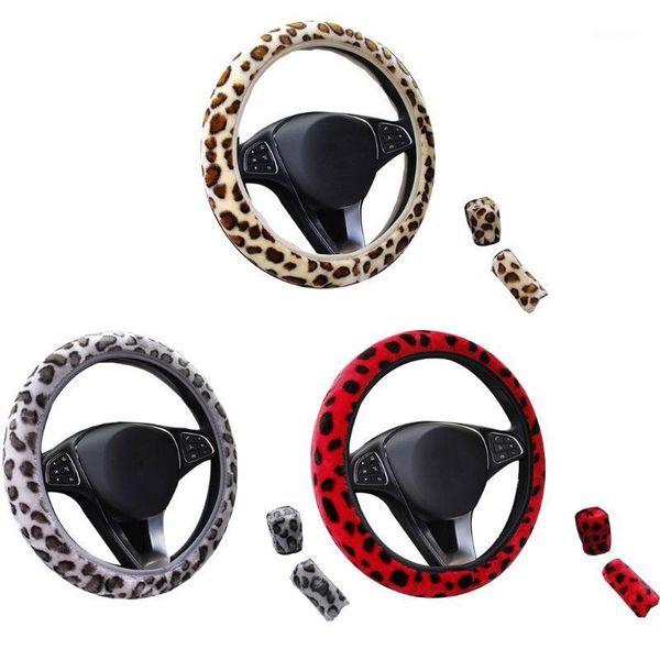 

3pcs/set fashion leopard printed steering wheel cover hand brake gear protective cap for car auto accessories1