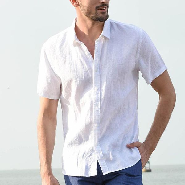 

fashion new summer mens casual shirts short sleeve turn-down collar basic blouse casual loose thin men plus size, White;black