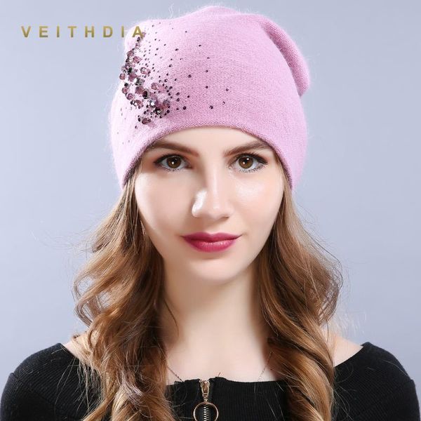 

beanie/skull caps women's hats female cashmere casual autumn winter crystal double layer thick knitted girls skullies beanies, Blue;gray