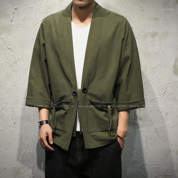 

men chinese style t-shirt hanfu japanese samurai kimono haori sushi robe tang suit jackets blouse yukata asian coat1, Red