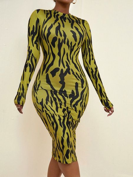 

sxy allover print bodycon dress i6hs#, Black;gray