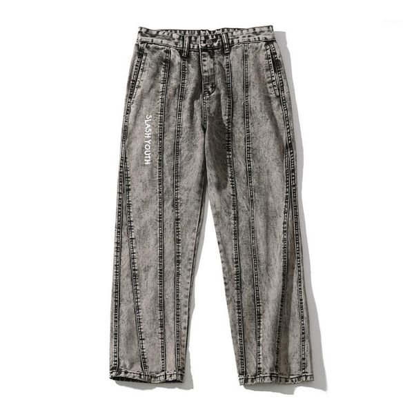 

letter wahsed retro ripped jeans for men straight streetwear harajuku loose casual mens denim trousers hip hop zipper pants1, Blue