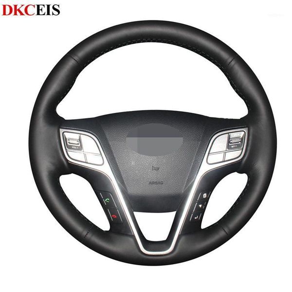 

steering wheel covers diy hand-stitched black soft pu leather car wrap for santa fe 2013-2021 ix45 2021 2014 20131
