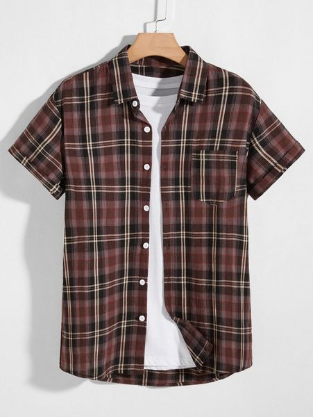 

men button through plaid shirt p34u#, White;black