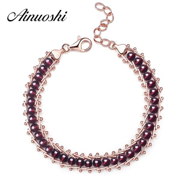 

fashion 925 sterling silver beaded bracelet natural garnet beads bracelet wormen bracelet jewelry gift for birthday y200107, Golden;silver