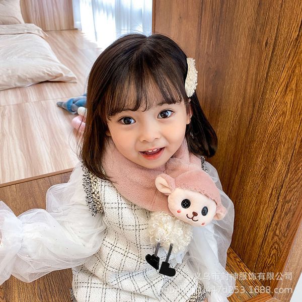 

children's scarf new plush imitation sete autumn winter boys and girls cartoon rabbit doll neck, Red;brown