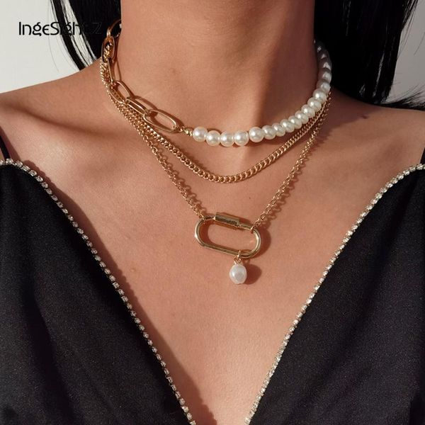 

ingesight.z 3шт / набор имитация жемчужной цепи choker ожерелье воротник панк геометрический круг кулон ожерелья для женщин подарок ювелирны, Silver