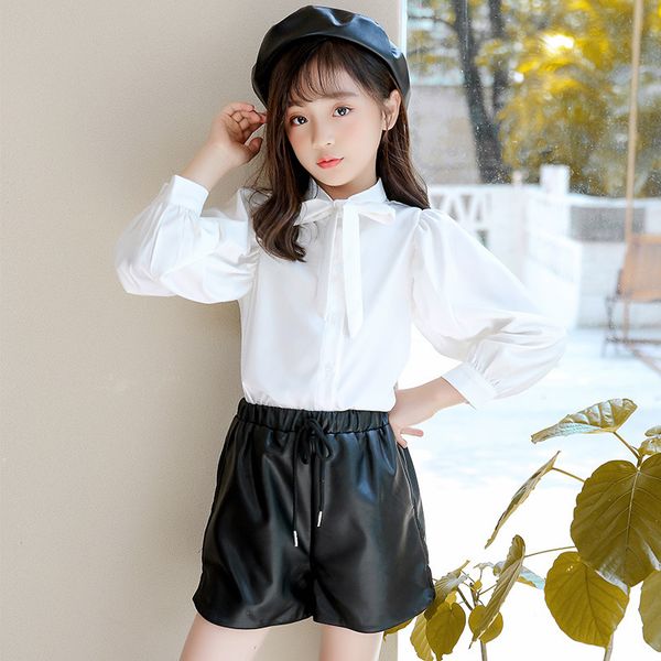 

kids designer clothes girls white korean women's solid long sleeve bowknot baby collar girl versatile suit shirt chiffon shirt, Blue