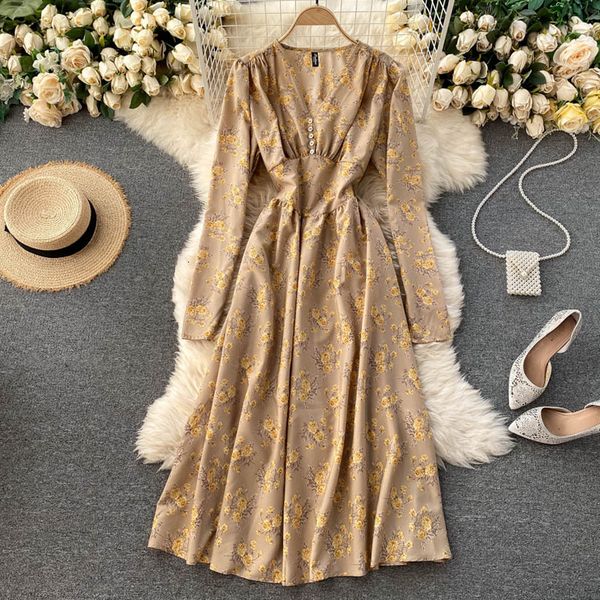 

2021 new vintage female floral impression long-sleeve the line autumn elastic ruched dressed in jkka, Black;gray